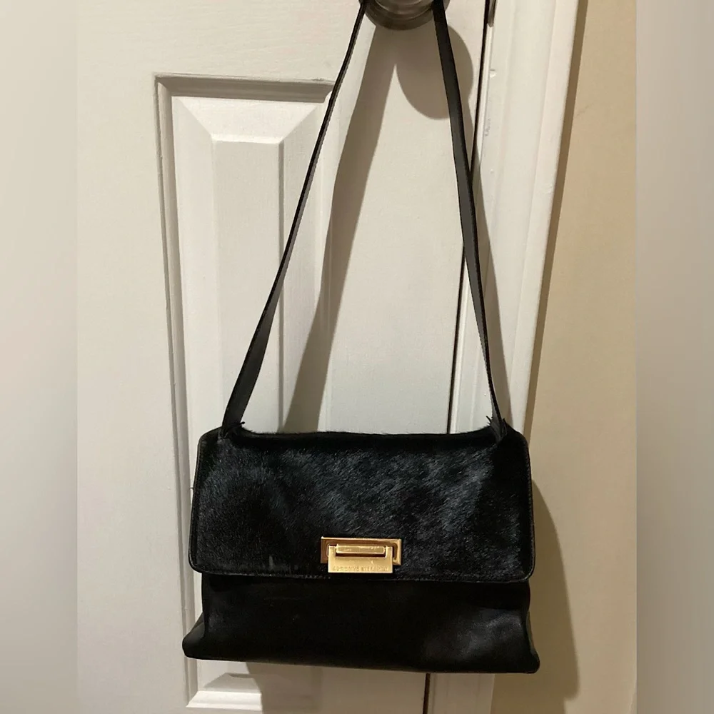 EUC🔥ADRIENNE VITTADINI GORGEOUS VINTAGE FAUX FUR&100%REAL LEATHER BLACK&GOLD!!! - Picture 7 of 10